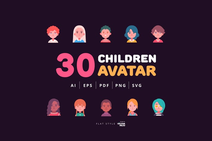 30 Children Avatar Flat Style