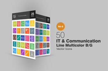 50 IT & Communication Line Multicolor Icons