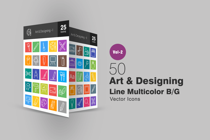 50 Art & Designing Line Multicolor Icons