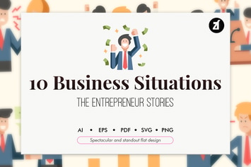 10 Business Situations elements in flat design