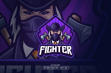 Cowboy fighter with axe esport logo