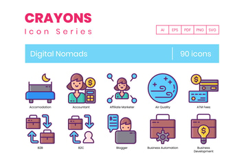 90 Digital Nomad Line Icons