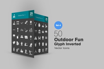 50 Outdoor Fun Glyph Inverted Icons