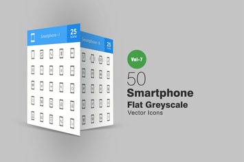 50 Smartphone Flat Greyscale Icons
