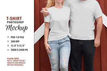 Couple T-Shirt Mockup Display Photoshop PSD