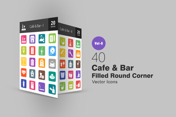 40 Cafe & Bar Filled Round Corner Icons