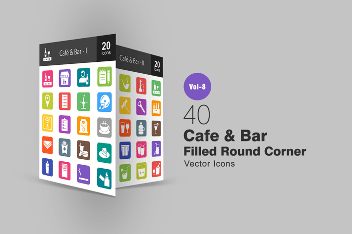 40 Cafe & Bar Filled Round Corner Icons