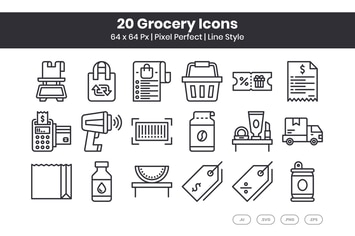 20 Grocery  Icons Set - Line
