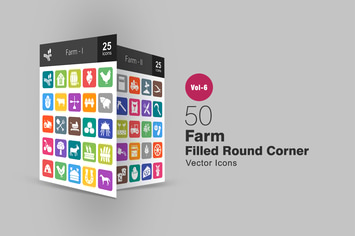 50 Farm Filled Round Corner Icons