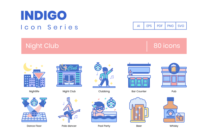 80 Night Club Line Icons