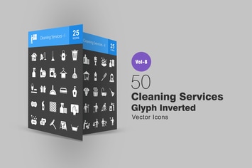 50 Cleaning Services Glyph Inverted Icons