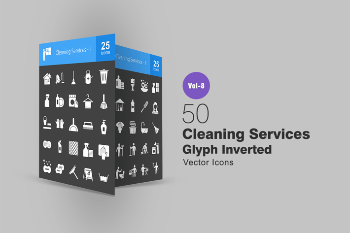 50 Cleaning Services Glyph Inverted Icons