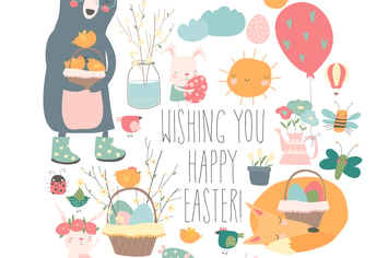 Cute cartoon animals with Easter theme. Happy East