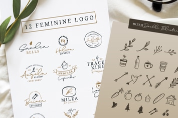 12 Feminine Logo + Doodle Illustration