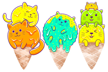 Cute Cats Ice Cream Character