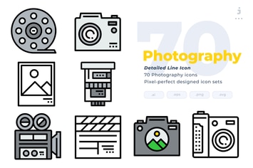 70 Photography Icons - Detailed Line Icon