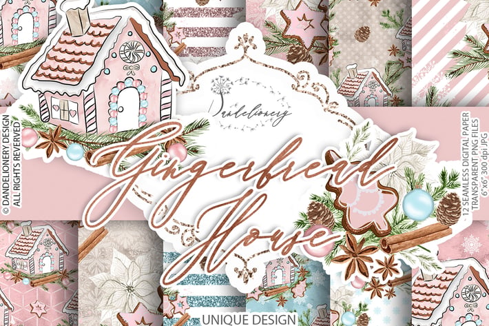 Gingerbread House digital paper pack