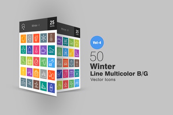50 Winter Line Multicolor Icons