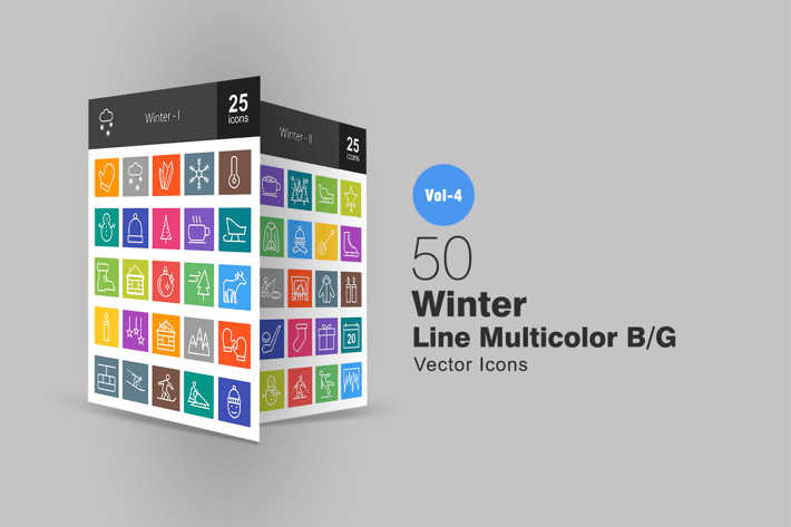 50 Winter Line Multicolor Icons
