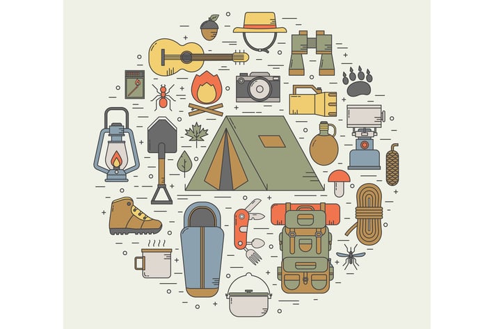 Camping Line Art Icons in Circle Shape