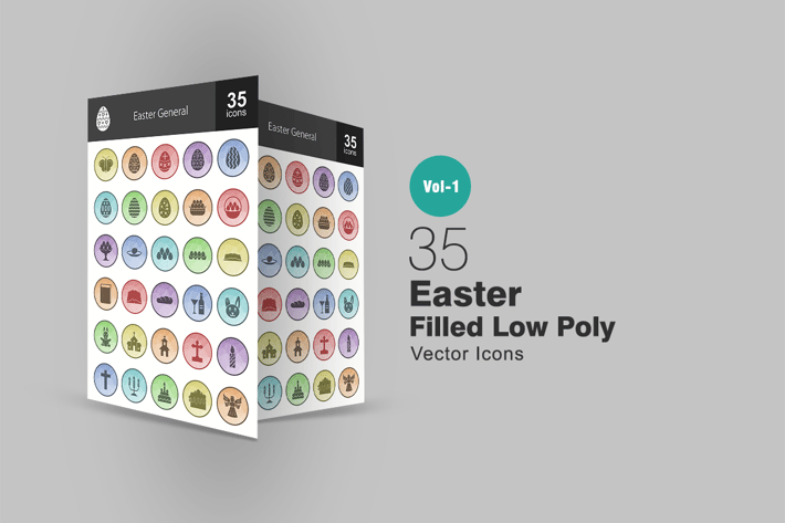 35 Easter Filled Low Poly Icons