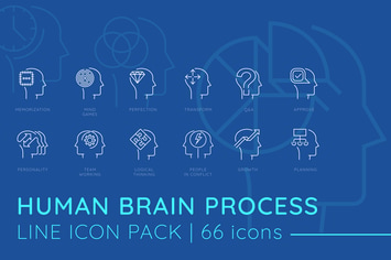 Human Brain Process Line Icons