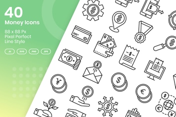 40 Money Icons Set - Line