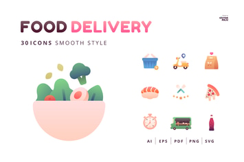 30 Icons Food Delivery Smooth Style