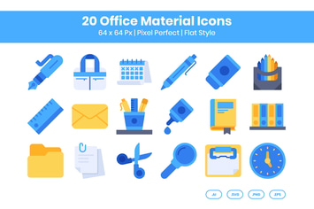 20 Office Material Icons Set - Flat