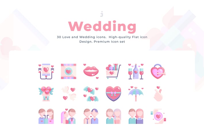 30 Love and Wedding Icon set - Flat