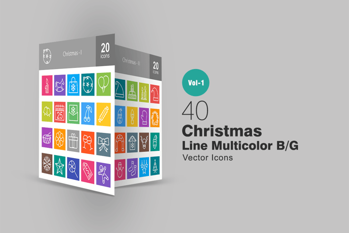 40 Christmas Line Multicolor Icons