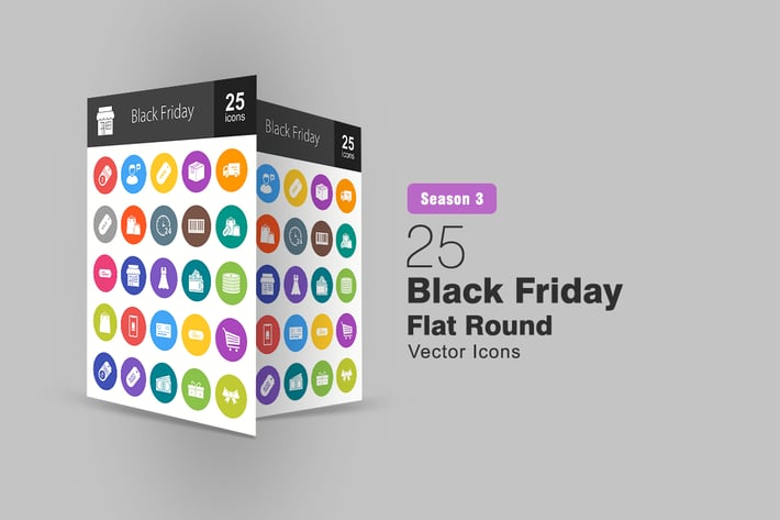 25 Black Friday Flat Round Icons