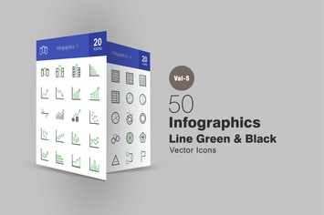 40 Infographics Line Green & Black Icons