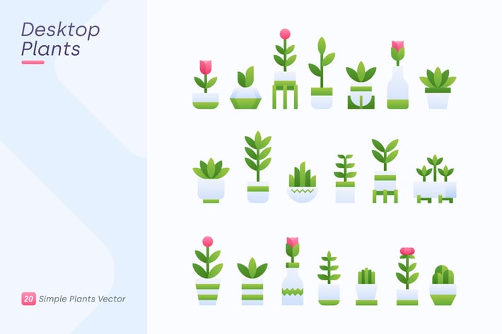 Minimalist Plant Icons. Desktop Plants Vector
