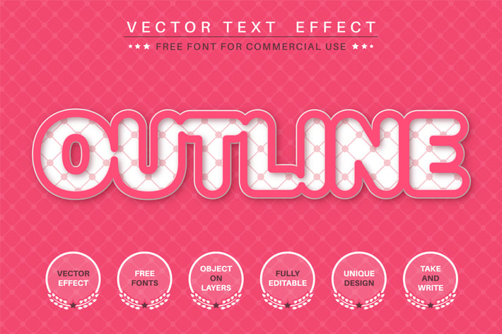 Pink outline - editable text effect, font style