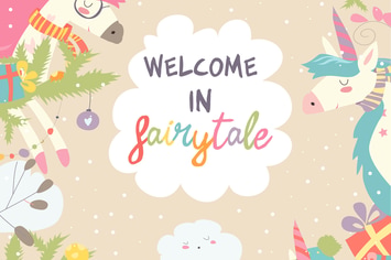 Cute winter frame with magic unicorns and christma
