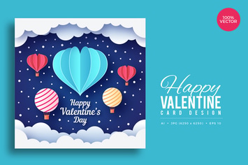 Paper Art Valentine Square Vector Card Vol.5