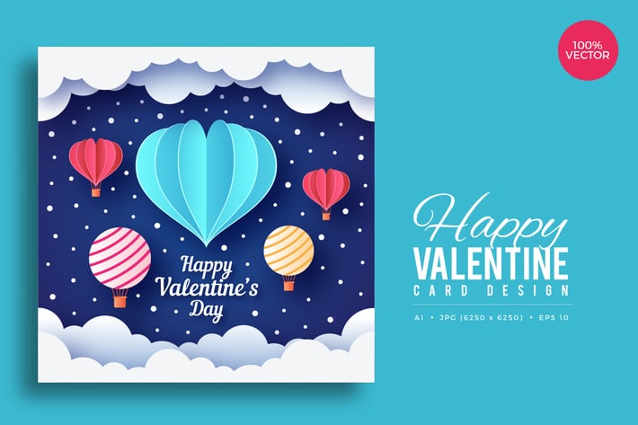 Paper Art Valentine Square Vector Card Vol.5