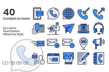 40 Contact Us Icons Set - Filled Line