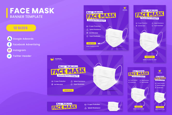 Face Mask Banner Ads Set Template