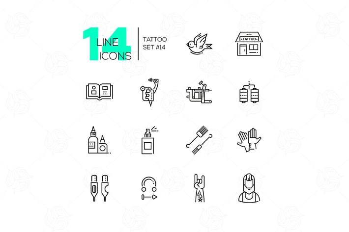 Tattoo Studio - line icons set