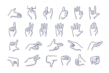 Hand gestures doodle line icons