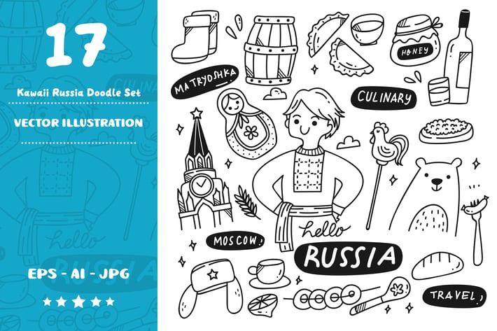 Kawaii Russia Doodle Set