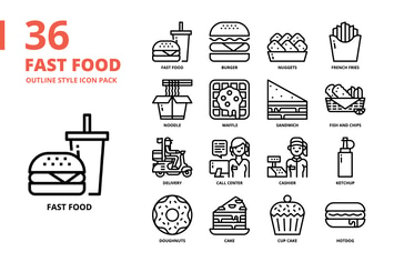 Fast food Outline Style Icon Set 