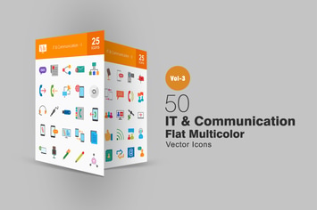 50 IT & Communication Flat Multicolor Icons