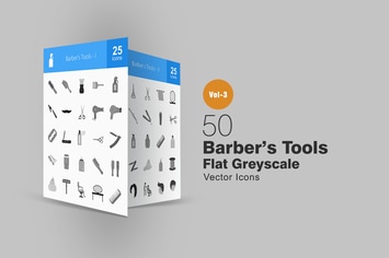 50 Barber’s Tools Greyscale Icons
