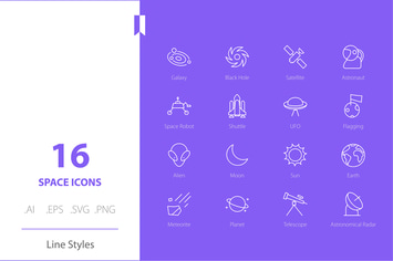 Space Icon Set Line Styles