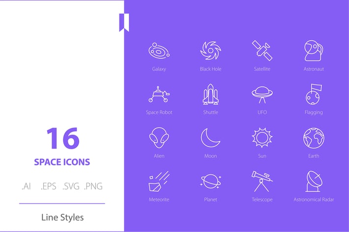 Space Icon Set Line Styles