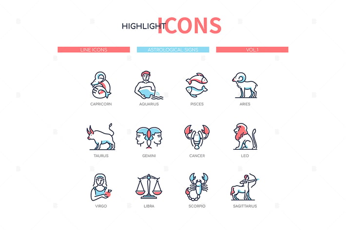 Zodiac signs - line design style icons set
