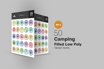 50 Camping Filled Low Poly Icons